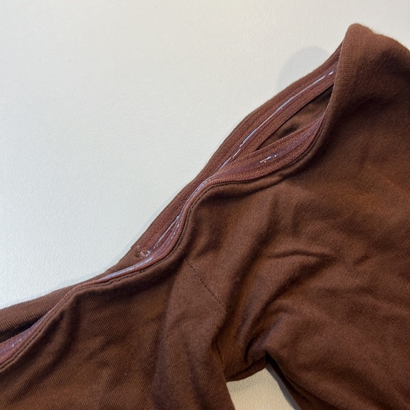 RE ONA WOMEN'S OFF SHOULDER BODYSUIT BASIC TOP CHOCOLATE BROWN - Picture 5 of 8